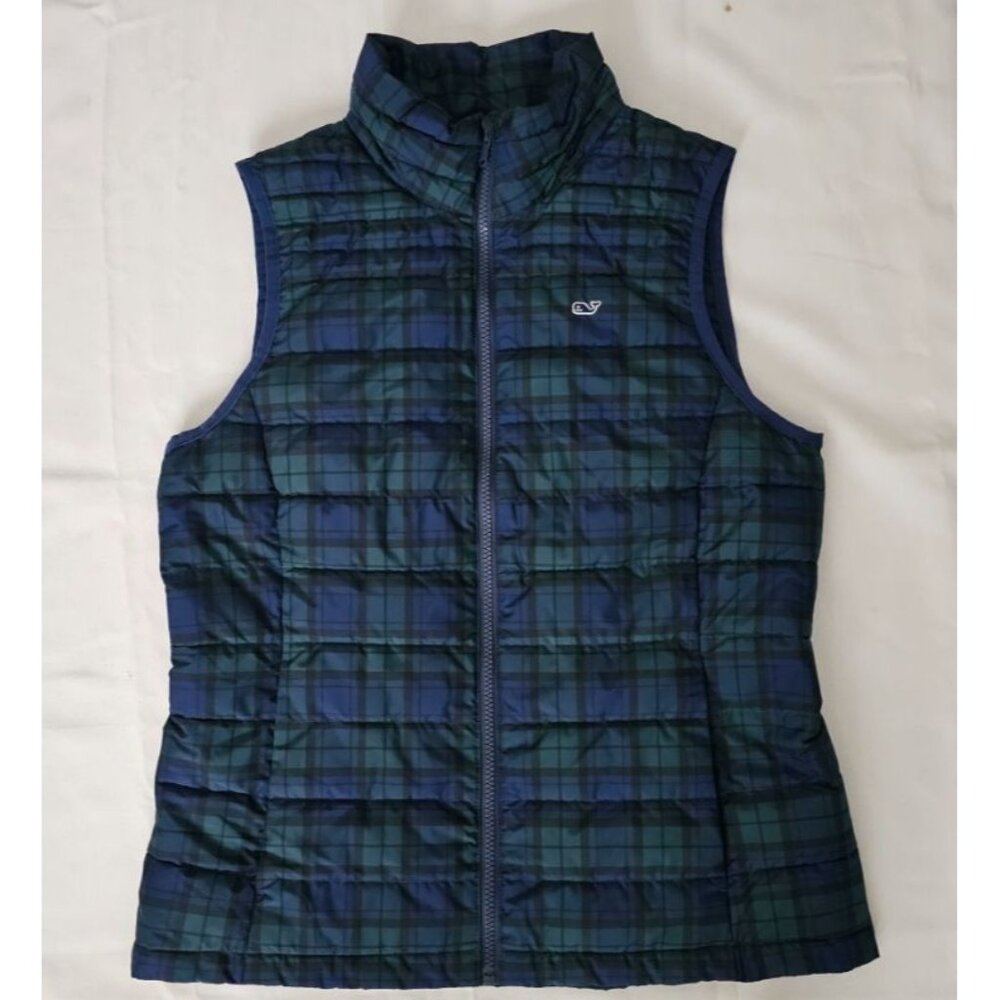 Vineyard Vines Women's Blue Green Tartan Plaid‎ Puffer Vest Jacket Size Small - Picture 4 of 11